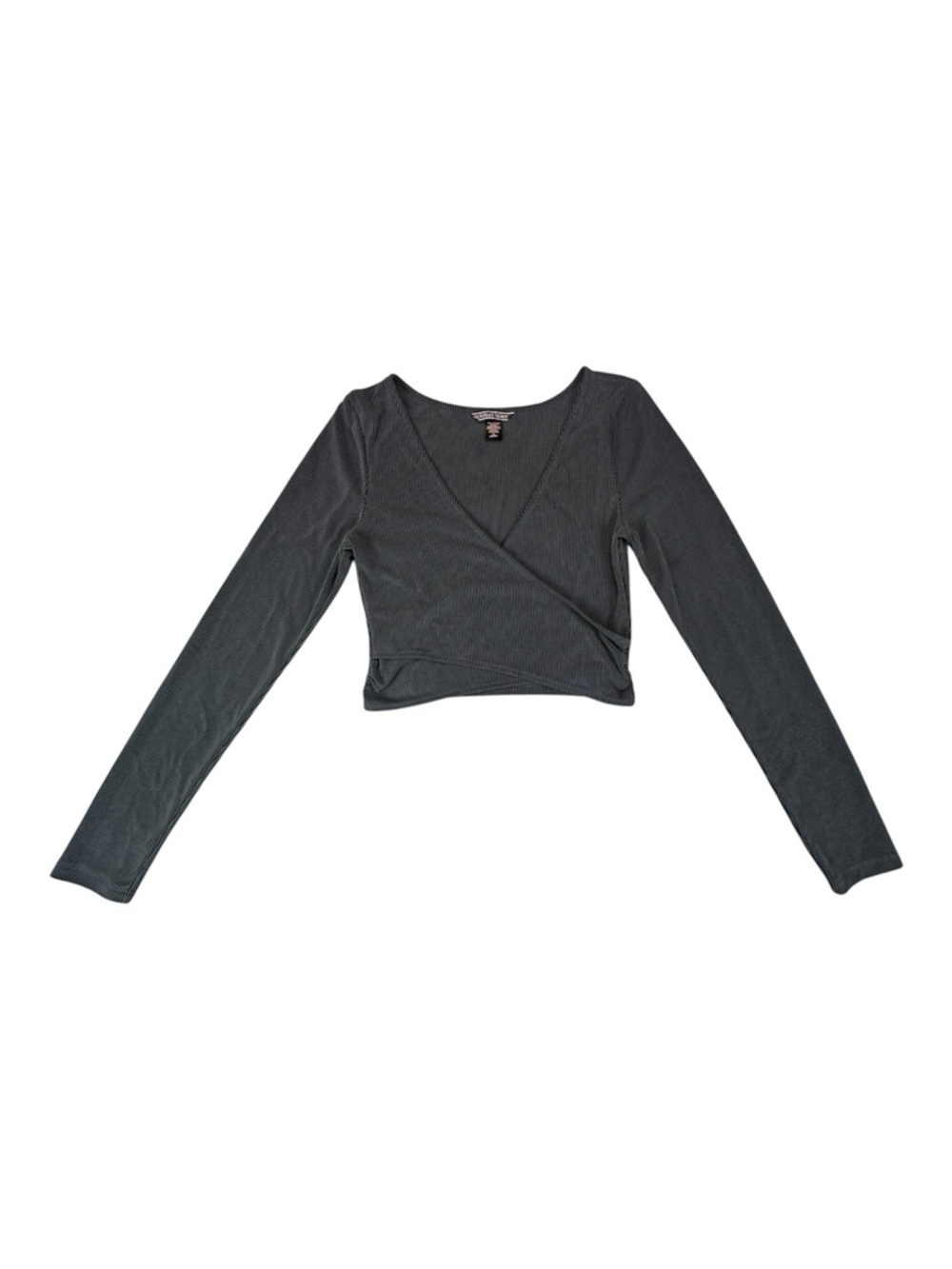 Victoria’s Secret Ribbed Wrap Crop Top Black Gray V Neck Women’s M Balletcore